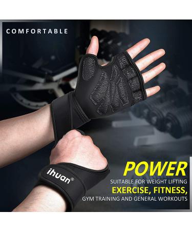ihuan Weight Lifting Gloves with Wrist Wrap Support | Full Palm Protection | Navy Black M - Buy Online on GoSupps.com