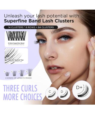 BEYELIAN Cluster Lashes D+ Curl 84 Pcs Kit with Lash Bond and Seal - False Eyelashes Extension Set with Super Thin Band Glue for Individual Cluster Lashes - Buy Online on GoSupps.com