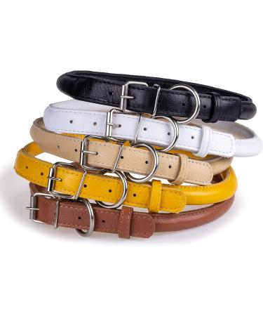 Collardirect Round Leather Dog Collar | Handmade Soft Padded Rolled Collar for Dogs & Cats - 15-18 cm - Black Pink Red Purple Blue Beige - Buy Online on GoSupps.com