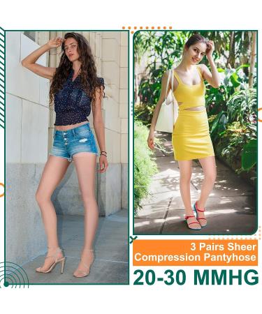 3 Pairs Sheer Compression Pantyhose 20-30 mmHg | Graduated Support Stockings for Women | Medium Size | Ideal for Swelling, Varicose Veins, Edema, Pregnancy - Buy Online on GoSupps.com
