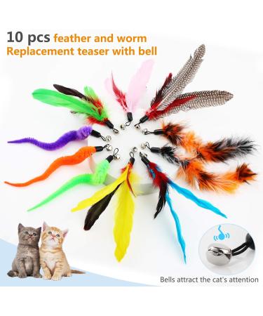 Hianjoo Cat Feather Teaser Set: 12pcs Interactive Toys with 2 Retractable Wands and 10 Replacement Feathers - Fun Exercise and Play for Kittens and Cats - Buy Online on GoSupps.com