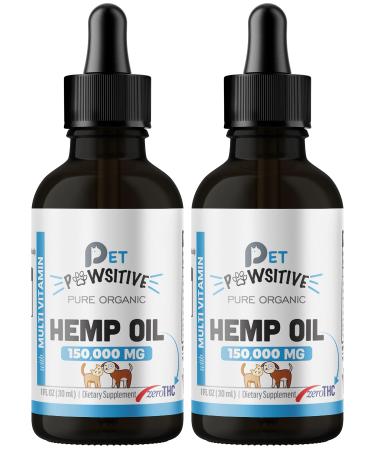 Pet Pawsitive - 2 Pack - Hemp Oil for Dogs and Cats - Made in USA - Calming Aid for Dogs - Omega 3,6,9