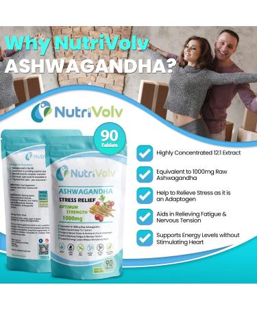 Organic Ashwagandha 1000mg Supplements for Stress, Fatigue, and Anxiety Relief - 90 Tablets - Buy Online on GoSupps.com