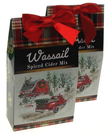 Wassail - Spiced Cider Mix Gift Set Bundle - Red Truck & Barn Winter Holiday Scene