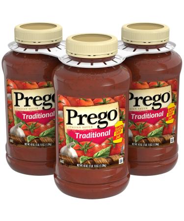Prego Pasta Sauce, Traditional Italian Tomato Sauce, 45 Ounce Jar (3 Pack) Tomato 3 Count (Pack of 1)