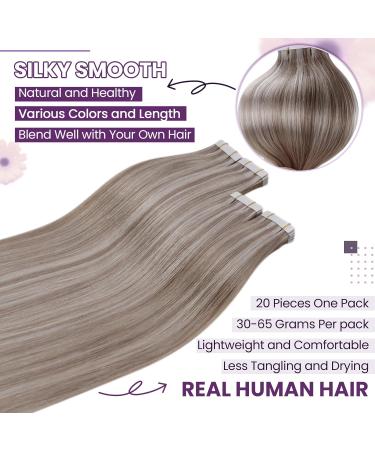 Buy Laavoo Real Hair Extensions Tape - Blond Highlight Tape-in Ashblond Platinblond 30cm Remy Human Hair #19/60 - 20PCs 50G - Buy Online on GoSupps.com