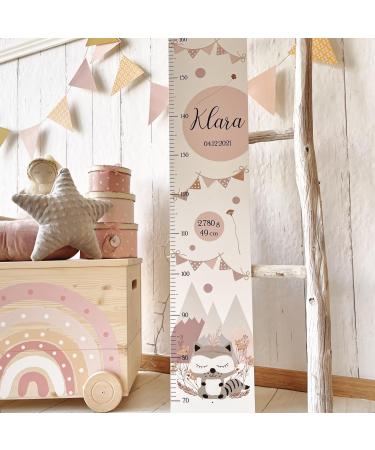 Personalized yardstick for children "raccoon pink" 70-160cm - 3 materials children's measuring slat wood as decoration for children's room - personalized gift for children (white)