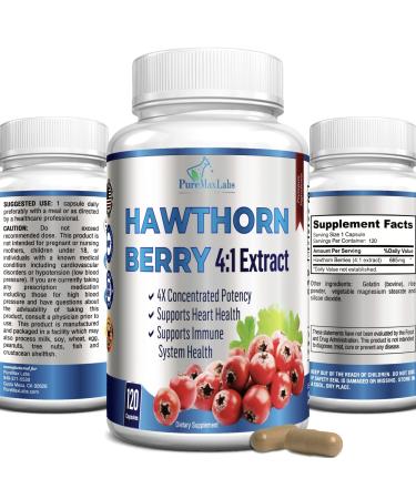 Hawthorn Berry 4:1 Extract (120 Capsules) Supports Healthy Blood Pressure, Heart Health, Immune System, Super Antioxidant, Hawthorne Berry Capsules Concentrated from 2660mg Berries