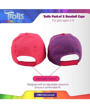 DreamWorks Girls' Trolls 2-Pack Poppy Baseball Caps, Curved Brim Strap Back Hats (4-7) Pink/Purple - Ages 4-7 - Buy Online on GoSupps.com