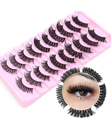 PearlGirl False Eyelashes Russian Strip Lashes D Curl Fluffy Wispy Natural Cat Eye Look Like Fake Eyelash Extensions 10 Pairs Multipack (D Curl- 5 Styles01)