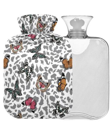 Naanle butterflies leopard pressure heat bottle with cover transparent hot water bottle heat bottle for bed handfoots Warmer pain relief heat and cold therapy small 1l