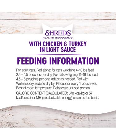 Wellness Grain-Free Wet Cat Food Pouches - Chicken & Turkey, Shredded Protein in Gravy, 24-Pack - Natural, Adult, 3 oz - Buy Online on GoSupps.com