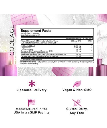 Codeage Liposomal Ovarian Inositol + Supplement - Hormonal Balance & Fertility Support - 120 Capsules - Buy Online on GoSupps.com