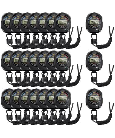 Flutesan 24 Pack Stopwatch Timers for Sports Digital Stopwatch Large LCD Screen with Time Calendar Clock Function for Sports Coaches Fitness Coaches Referees