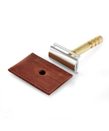 Genuine Cowhide Leather Safety Razor Head Cover | Travel-Friendly Double Edge Razor Case (Cognac - Buy Online on GoSupps.com