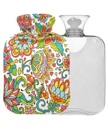 NAANLE heat bottle with reference retro flower paisley transparent hot water bottle heat bottle for back pain relief handfoot warmer neck hot and cold therapy 1l