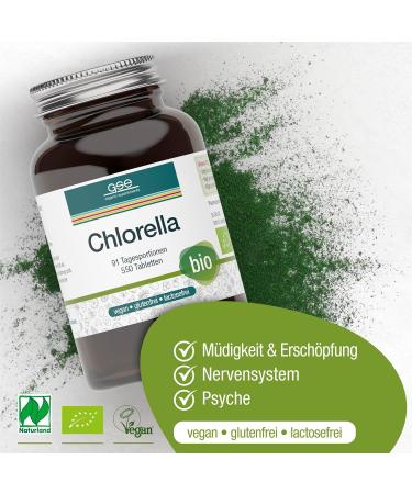 Buy GSE Chlorella Tablets - 550 Nutrient-Rich Organic Vegan Micro Algae Rich in Chlorophyll 100% Additive-Free - International Shipping Available - Buy Online on GoSupps.com