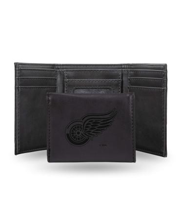 Rico Industries NHL Laser Engraved Trifold Laser Engraved Tri-Fold Wallet - Men's Accessory Detroit Red Wings Black