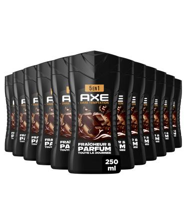 AXE Men's 5-in-1 Shower Gel Dark Temptation - 24h Moisturizing - 87% Naturally Derived Ingredients - Indulgent Chocolate Scent - Pack of 12 x 250ml