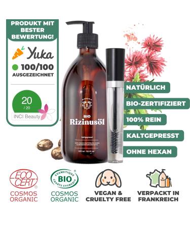 Buy Bionoble Organic Castor Oil 500ml - 100% Pure Cold-Pressed for Hair Eyelashes Beard & Nails - Vegan & Cruelty-Free with Glass Bottle & Pump - Perfect Mascara Kit - Buy Online on GoSupps.com