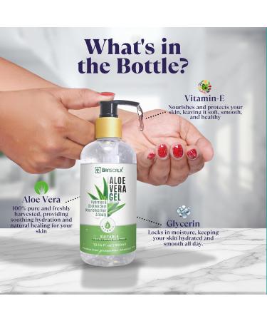 Organic Aloe Vera Gel 10.14oz - 100% Pure Natural Moisturizer for Sunburn Relief Hydration & Soothing Sensitive Skin - Ideal for Face Body & Hair - Buy Online on GoSupps.com