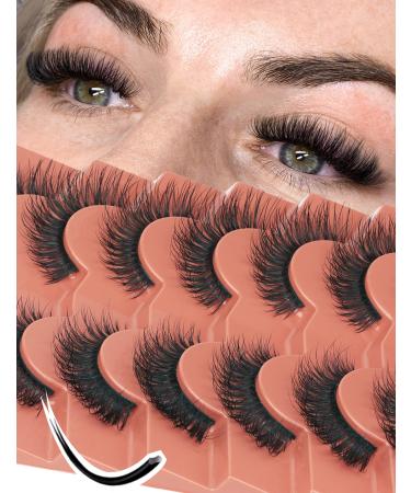 Natural Mink Lashes Fluffy Wispy Cat Eye Lashes That Look Like Lash Extensions 16mm Short Strip Eyelashes Pack 7 Pairs CC Curl Flat Eyelashes by Goddvenus I-spiky