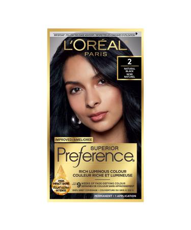 L'Oreal Paris Superior Preference 9 weeks of Luminous Fade-Defying Permanent Hair Dye 2 Natural Black 100% Grey Coverage 1 Hair Dye Kit (Packaging May Vary) Natural Black 1 count (Pack of 1)