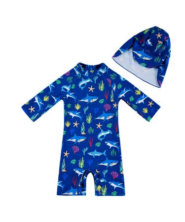 upandfast Baby Boys/Girls Zipper Swimwear with Snap Bottom UPF 50+ Sun Protection Toddler One Piece Swimsuit Blue Shark1 2-3 Years