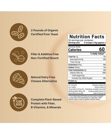 Organic Non-Fortified Nutritional Yeast Flakes 2lbs - Vegan Cheese Substitute, Dairy-Free Seasoning, Protein & B Vitamins Source - Keto, Non-GMO - Buy Online on GoSupps.com