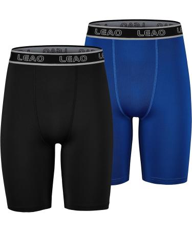 LEAO Youth Boys Compression Shorts 2-Pack Black/Royal Blue Large - Performance Athletic Underwear & Sports Boxer Briefs - Buy Online on GoSupps.com