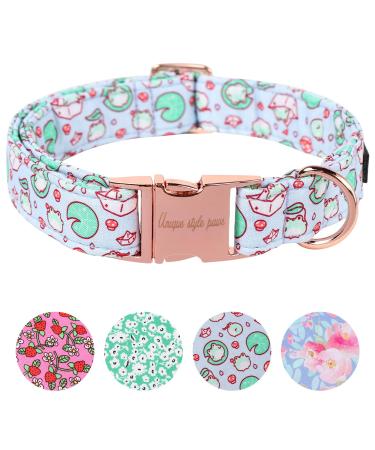 Unique Style Paws Summer Dog Hales Band Lotus Frosch Cubes and linen for collar dog Breit Chain Dog Collar Train Collection Gifts For Small Medium Large Dogs M M Lotus frog