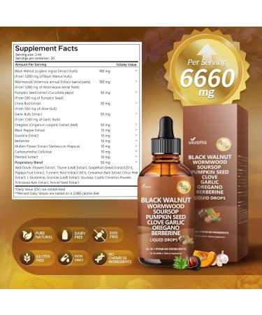 25-in-1 Liposomal Black Walnut & Wormwood Liquid Drops 6660mg Herbal Cleanse for Humans with Soursop Garlic Pumpkin Seed Berberine Oregano Turmeric Echinacea & Cinnamon 2 Fl Oz (Pack of 1) - Buy Online on GoSupps.com