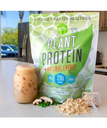 SFH Plant Based Vanilla Protein | 20g Vegan Pea Protein with Mushrooms Fiber MCTs | Energy Support & Muscle Recovery | Gluten & Soy Free, No Artificial Flavors, No Added Sugar | 1.5lb - Buy Online on GoSupps.com
