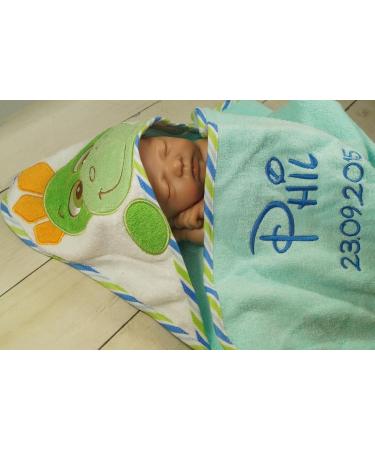 Personalized Hooded Towel for Kids - Embroidered Name Turquoise Dino 100x100 cm - Perfect Gift - Buy Online on GoSupps.com