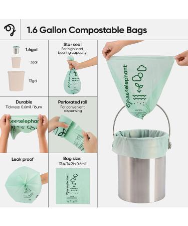 Green Elephant Small Compost Bags - 1.6 Gallon Biodegradable Trash Bags for Kitchen Compost Bin (2 Pack) - Buy Online on GoSupps.com