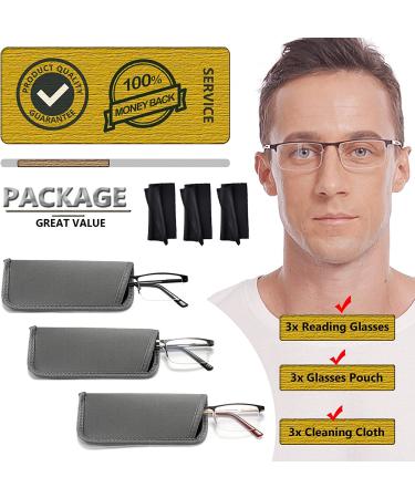 HOTJOJO 3 Pack Blue Light Blocking Reading Glasses for Men - Metal Frame Rectangle Computer Readers - 3 Colors, +1.50 Magnification (Black Gold Metalgun) - 3 Pack - Buy Online on GoSupps.com