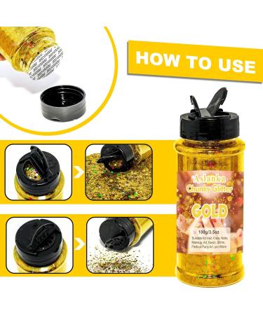Gold Holographic Glitter | Face & Body Glitter for Makeup Nail Art Hair DIY | Ships Internationally - Buy Online on GoSupps.com