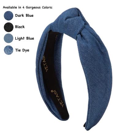 YETASI Blue Denim Headband for Women - Trendy Dark Blue Knotted Headband | Non-Slip & Long Lasting - Buy Online on GoSupps.com