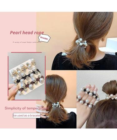 Rhinestone Pearl Hair Ties - 3pcs Elastic Scrunchies for Women and Girls - Buy Online on GoSupps.com
