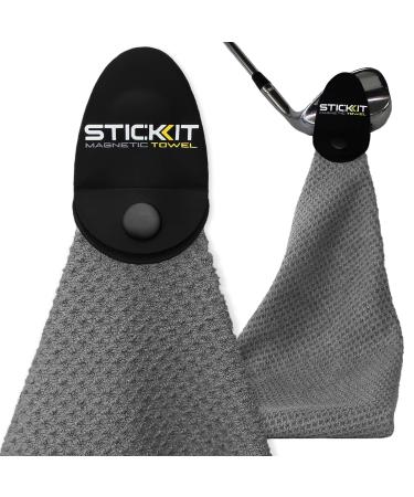 STICKIT Magnetic Towel, Gray | Top-Tier Microfiber Golf Towel with Deep Waffle Pockets | Industrial Strength Magnet for Strong Hold to Golf Carts or Clubs Pack of 1 Gray