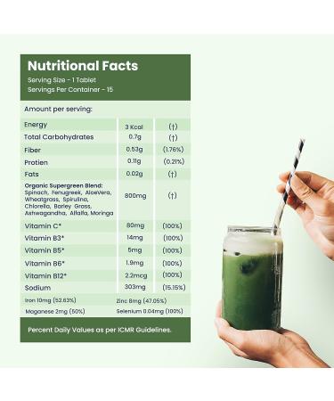 Daily Greens Wholefood Multivitamin with 39+ Organic Plant Superfoods - Immunity & Detox | 15 Effervescent Tablets - Buy Online on GoSupps.com