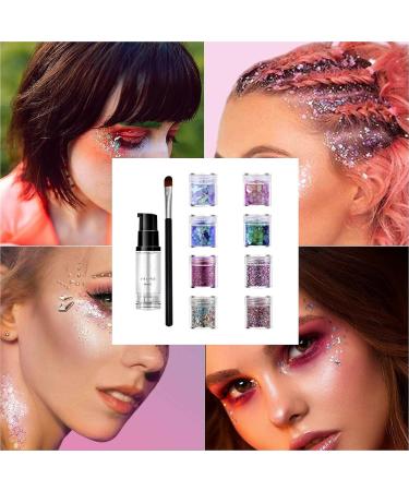  Dokeno Dokeno 8 Glitter Face Gel with Chunky Fine Eco Festival Glitter Powder Holographic Sequins Body Glitter for Face Body Costumes Makeup Paint - Buy Online on GoSupps.com