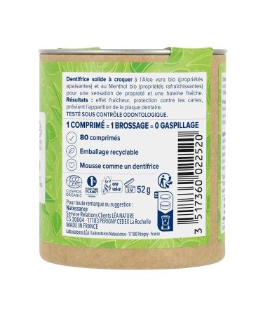 Natessance Organic Toothpaste Tablets - Aloe Vera & Menthol | 100% Recyclable | Bio Cosmos Certified | 80 Tablets Mint - Buy Online on GoSupps.com