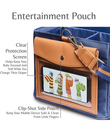 Waterproof Diaper Caddy with Shoulder Strap - Baby Diaper Organizer with Entertainment Pouch - Blue Canvas Fabric - Easy Clean Diaper Caddy with Multiple Compartments - Buy Online on GoSupps.com