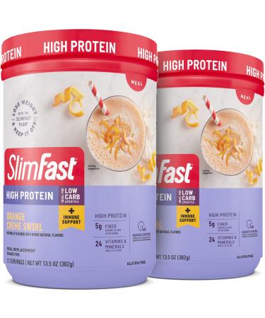 SlimFast Advanced Immunity High Protein Meal Replacement Smoothie Mix Orange Cream Swirl Weight Loss Powder 12 Servings Pack of 2 (Packaging May Vary) Orange Cream Swirl Powder