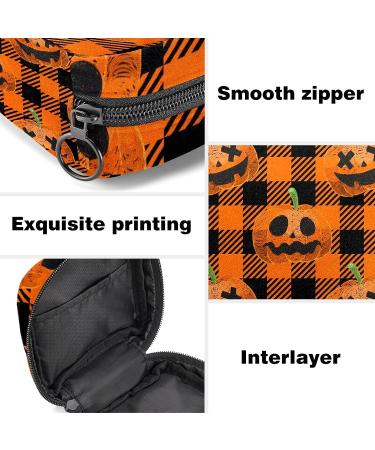 Halloween Pumpkin Plaid Sanitary Napkin Storage Bag | Portable Period Kit for Women & Teen Girls - Menstrual Cup & Tampon Pouch - Buy Online on GoSupps.com