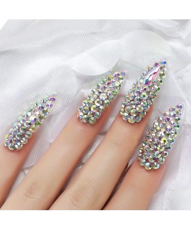 3D Rhinestone Art Deco Long Almond Fake Nails - Shiny Acrylic Gem Set (24 Pcs) - Buy Online on GoSupps.com