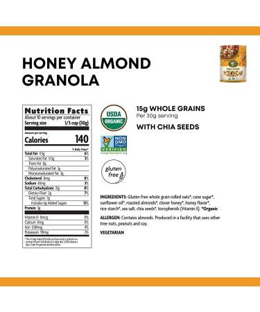 Nature's Path Organic Gluten Free Honey Almond Granola  11 Ounce  Non-GMO  15g Whole Grains  with Omega-3 Rich Chia Seeds Honey Almond 11 Ounce (Pack of 1) - Buy Online on GoSupps.com
