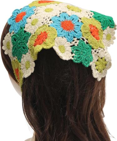 ZLYC Women Cotton Triangle Headband Crochet Hair Bandanas Handmade Kint Turban(Floral Green) One Size - Buy Online on GoSupps.com