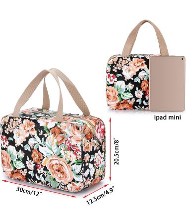 IGNPION Large Waterproof Travel Toiletry Bag - Black Flower Print | Makeup Organizer, Cosmetic & Gym Bag for Women - Buy Online on GoSupps.com